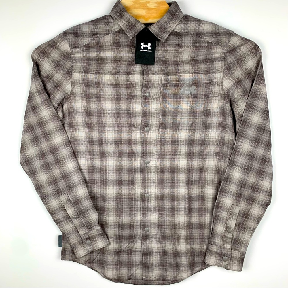 Under Armour Flannel Shirt Men's Small Tradesman Flex Gray Plaid Snap Vented